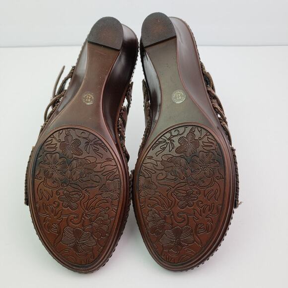 St Johns Bay Carmelita Womens Size 10 Brown Leather Slip On Slide Wedge Sandals - Picture 7 of 10